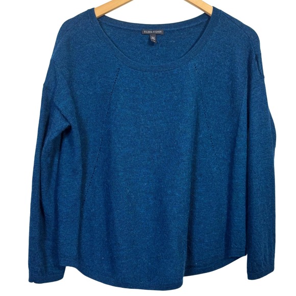 Eileen Fisher Large 100% Alpaca Blue Teal Knit Sweater Long Sleeve Gorgeous! - Picture 1 of 8